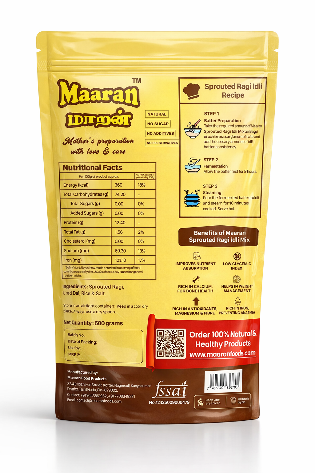 Sprouted Ragi Idli Mix (500 gm)